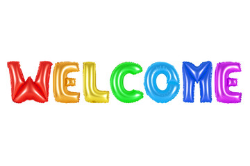 welcome in english alphabet from colored (rainbow) balloons