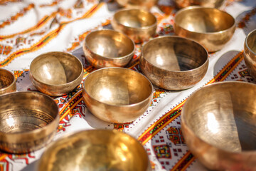Singing Bowls - Cup of life - popular mass product souvenier in Nepal, Tibet and India- Staying on ethnic traditional ornament cotton