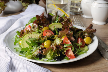 Summer Salad - With avocado, olives, tomatoes