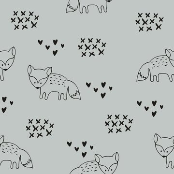 Vector seamless pattern with foxes. Decorative background for design of a children's room and clothes