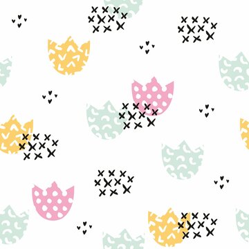 Stylized children's pattern with flowers. Vector seamless background for design and decoration