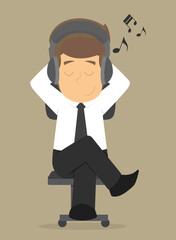 Business men relax by listening to music