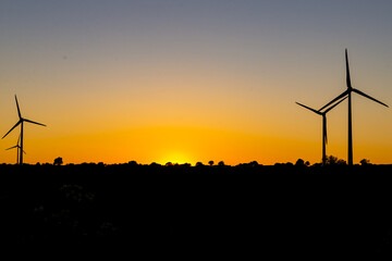 Fototapeta na wymiar windmills and a beautiful sunset