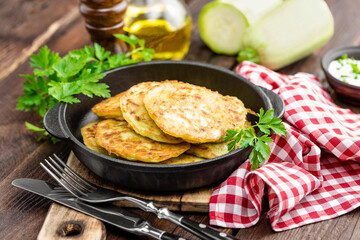 Zucchini fritters, vegetable pancakes