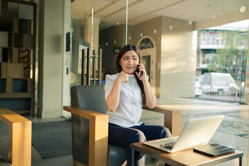 Woman calling on smartphone at cafe feel upset