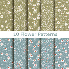 vector set of ten seamless vector flower patterns with daisies