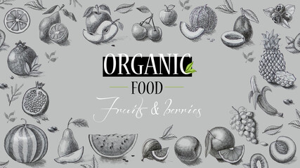 Organic food. Fresh fruits. Pencil drawing. - 157131965