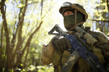 Man in forest on reconnaissance