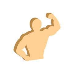 Muscle body, Bodybuilding, Fitness symbol. Flat Isometric Icon or Logo. 3D Style Pictogram for Web Design, UI, Mobile App, Infographic.