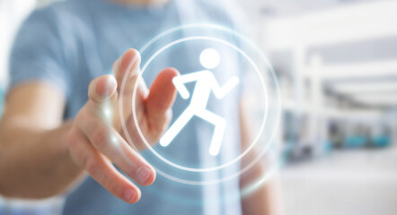 Young man using running application to check his performances 3D rendering