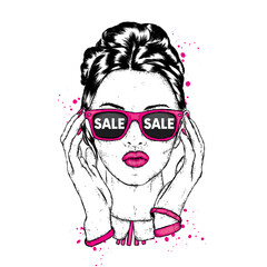 Beautiful girl with glasses. Vector illustration. Fashion & Style. Sale.