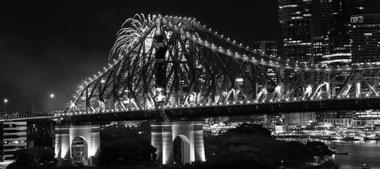 The iconic Story Bridge in Brisbane, Queensland, Australia. Black and White.