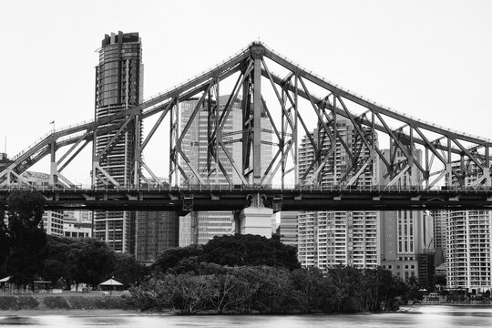 The iconic Story Bridge in Brisbane, Queensland, Australia. Black and White.