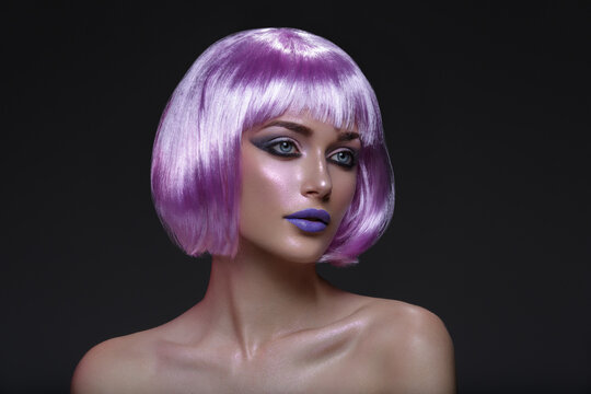 Beautiful girl in purple wig