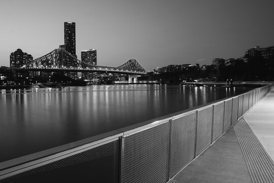 Fototapeta The iconic Story Bridge in Brisbane, Queensland, Australia. Black and White.