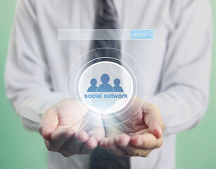 virtual icon of social network in  hand