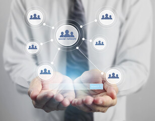 virtual icon of social network in  hand