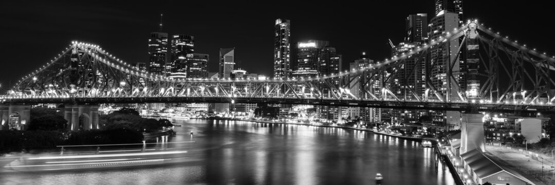 Fototapeta The iconic Story Bridge in Brisbane, Queensland, Australia. Black and White.