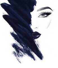 Bilden. Frauengesicht und Platz für Text. Modeillustration. Aquarellmalerei © Anna Ismagilova