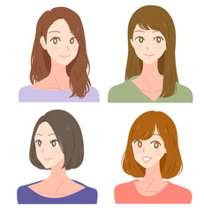 いろいろな髪型の女性のイラスト