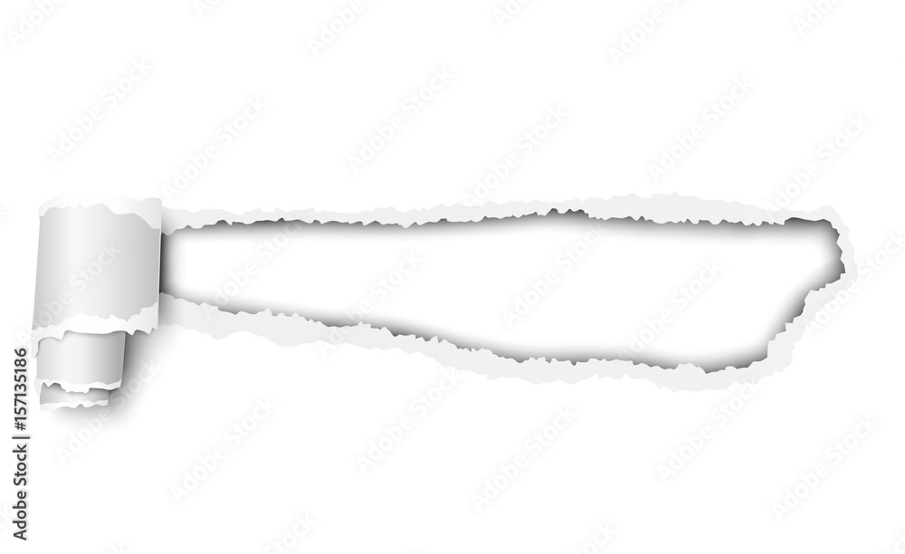 Wall mural vector torn white sheet of paper with soft shadow, paper curl and white background in the resulting 