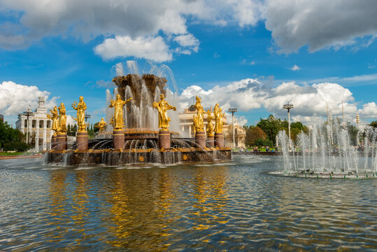 View of the Fountain Friendship of peoples, one of the main symbols of the Soviet era. Created under the project of architect K. T. Topuridze, opened in 1954
