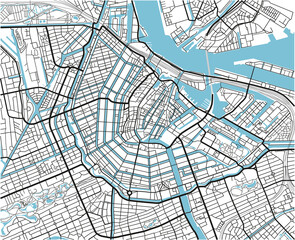 Obraz premium Black and white vector city map of Amsterdam with well organized separated layers.