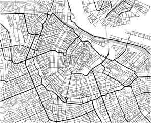Fototapeta premium Czarno-biała wektorowa mapa miasta Amsterdamu z dobrze zorganizowanymi oddzielnymi warstwami.