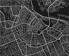 Obraz premium Czarno-biała mapa miasta Amsterdamu z dobrze zorganizowane oddzielne warstwy.