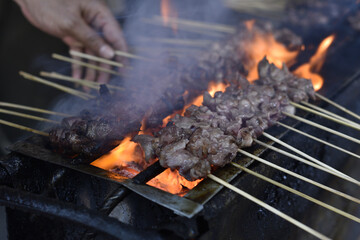 Close up of grilled satay