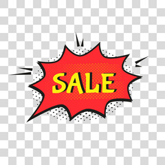Sale comic text speech. Promo bubble phrase