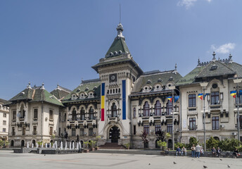 The facade of the Administrative Palace of Craiova (today Dolj Prefecture and County Council), an...