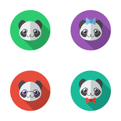 A set of four icons with muzzle pandas. Boys and girl character