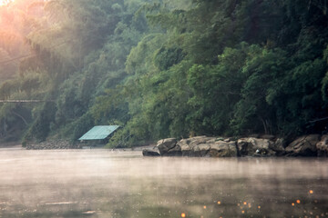 River steam morning fog