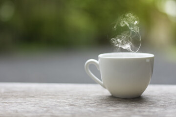 Morning coffee on wooden.