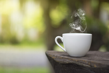 Morning coffee on wooden.