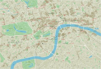 Naklejka premium Wektorowa mapa miasta Londynu z dobrze zorganizowanymi oddzielnymi warstwami.