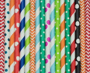 close-up colorful fancy drinking straws, fancy tube for party bacground