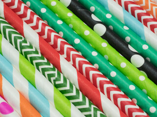 close-up colorful fancy drinking straws, fancy tube for party bacground