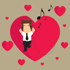 businessman listening to the music of love in what they do