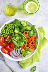 Vegan lunch bowl.Top view.