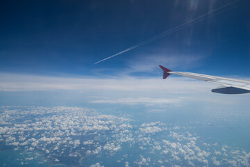 View from a jet plane window over Lombok island, Indonesia