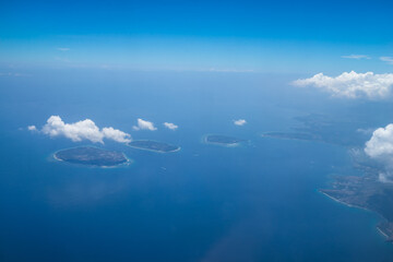 Fototapeta na wymiar View from a jet plane window over Lombok island, Indonesia