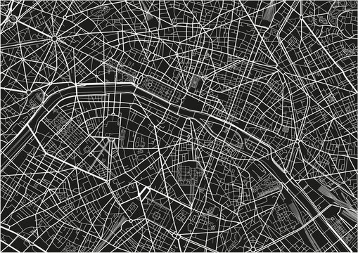 Black and white vector city map of Paris with well organized separated layers.