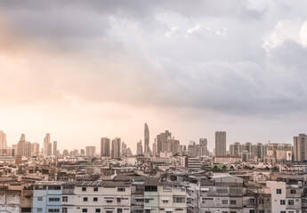 sunset with clouds on urban city  landscape with sunset, bangkok city with sunset and clouds