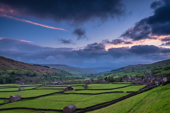 Gunnerside at Dusk / Swaledale in Yorkshire Dales National Park winds into the northern Pennines. It is famous for its meadows, field barns and drystone walls.