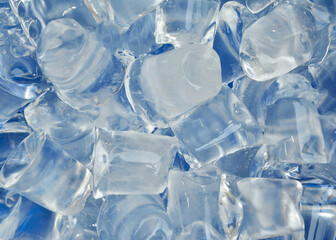 Texture background of Ice unit stack together	on blue background.