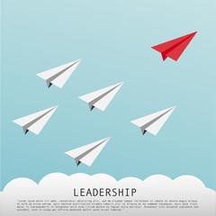 Business Leadership Concept With Red Paper Plane Leading White Airplanes	