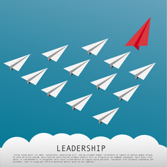 Business Leadership Concept With Red Paper Plane Leading White Airplanes	