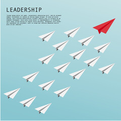 Business Leadership Concept With Red Paper Plane Leading White Airplanes